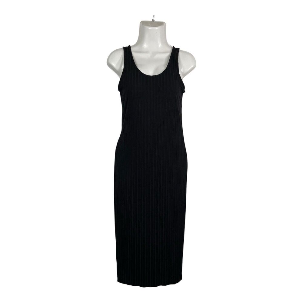 H&M Black Ribbed Bodycon Sleeveless Dress Medium Stretch Knit Midi Casual